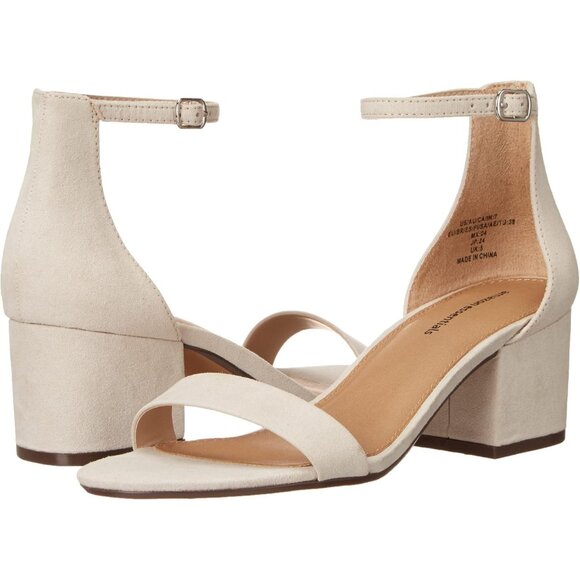 Womens Ivory Faux Suede Two Strap Open Rounded Toe Chunky Block Heeled Sandal - Picture 6 of 8